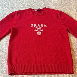 Prada Womens Vibrant Red Crewneck Sweater
